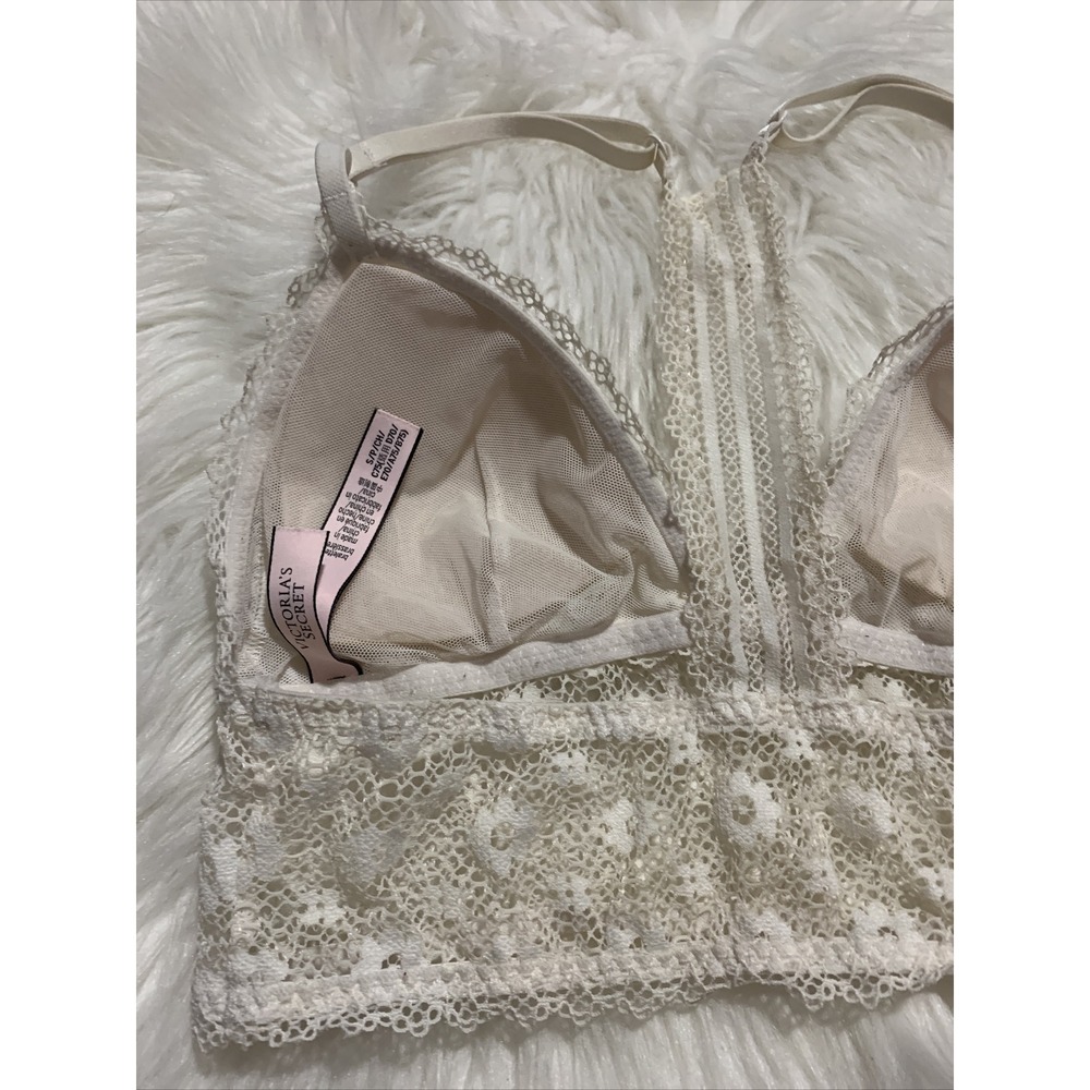 victoria secret small sexy bralette white lightly lined racerback floral pattern - Picture 7 of 9